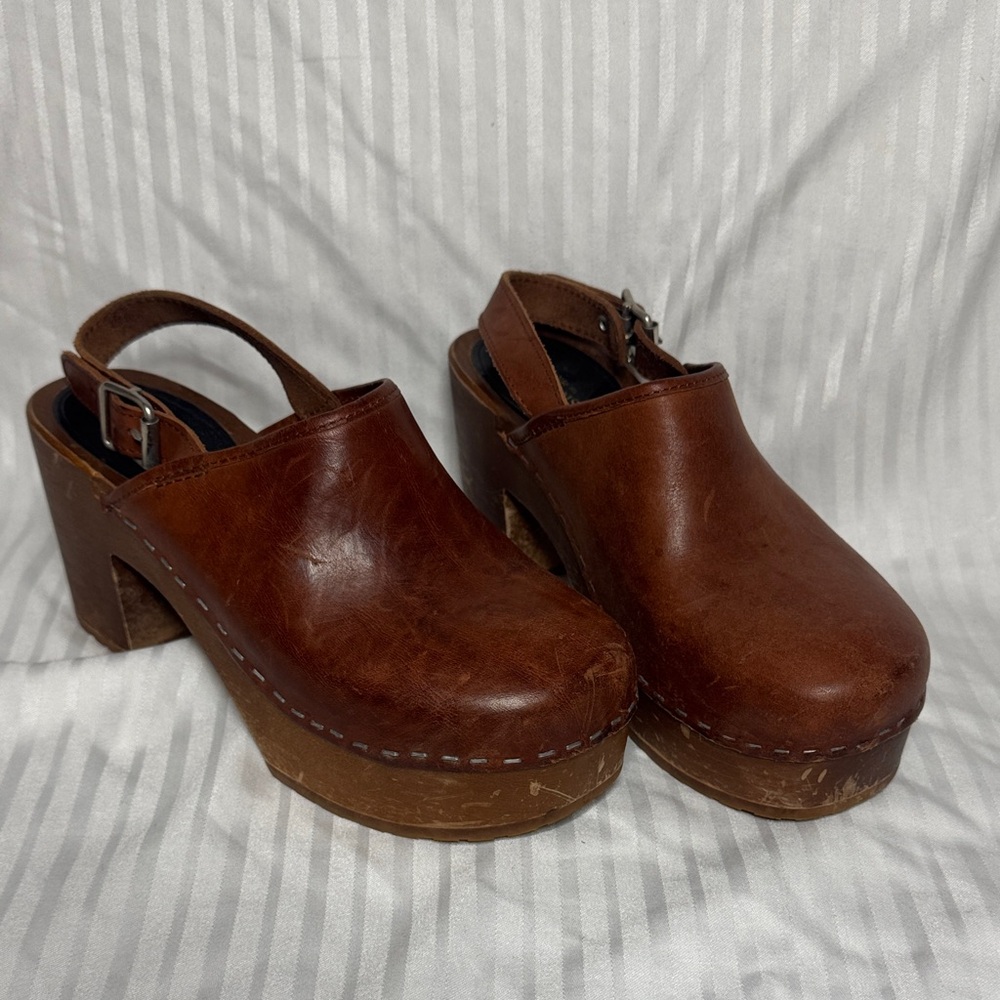 Swedish Hasbeens Brown Leather Mules